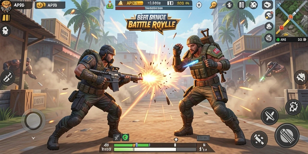 Tampilan gameplay seru dalam pertempuran Battle Royale.