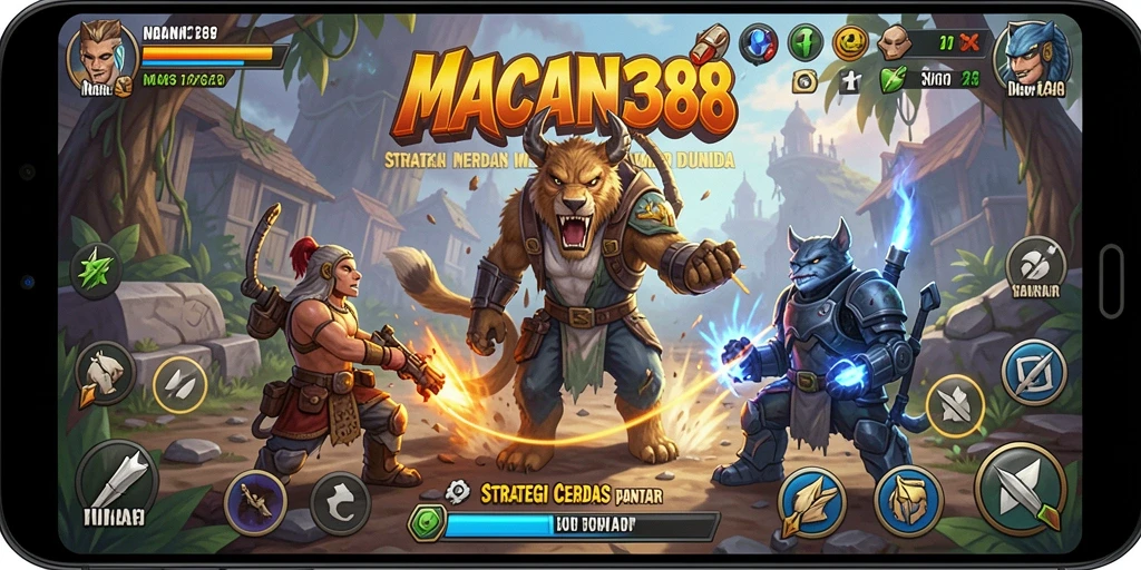 Tampilan gameplay <strong>MACAN388</strong> dengan pertempuran strategi yang mendebarkan.