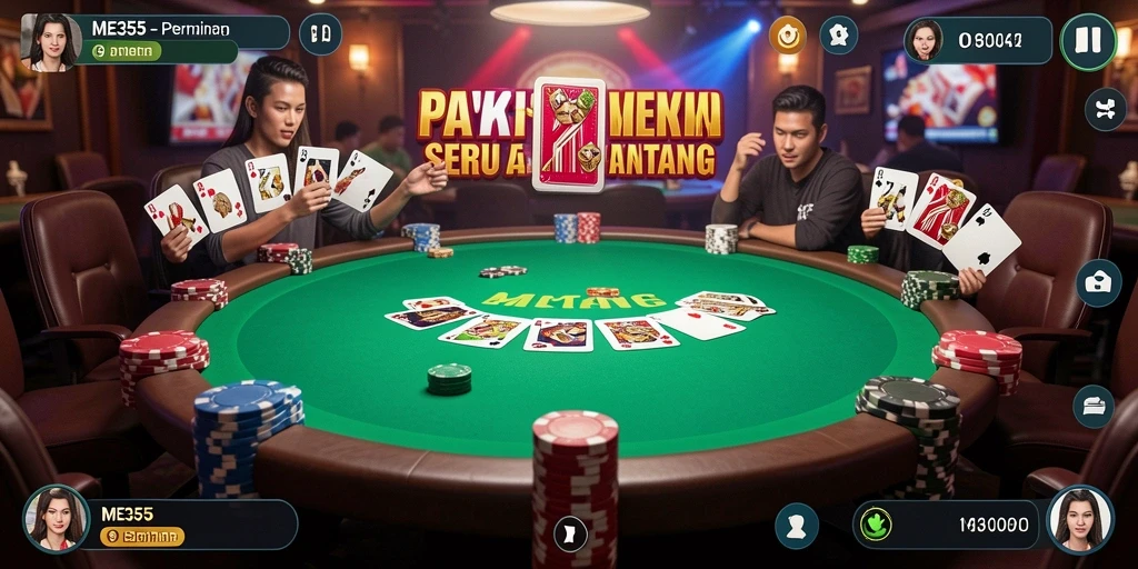 Tampilan gameplay Poker yang seru dan interaktif di ME355.