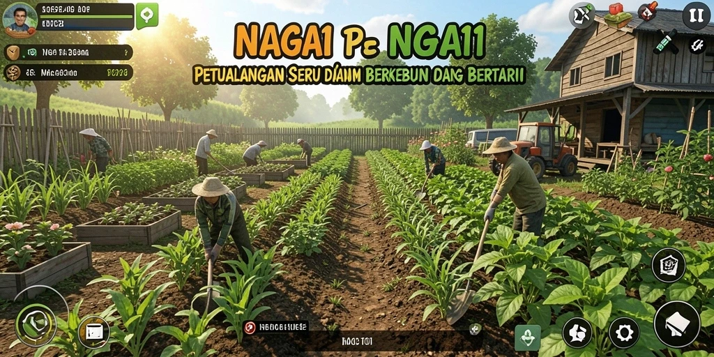 Screenshot gameplay NAGA11 menampilkan kebun yang rimbun dan produktif.
