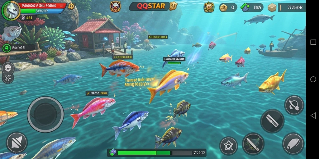 Tangkapan layar gameplay <strong>QQSTAR</strong> menampilkan aksi seru dalam Tembak Ikan.