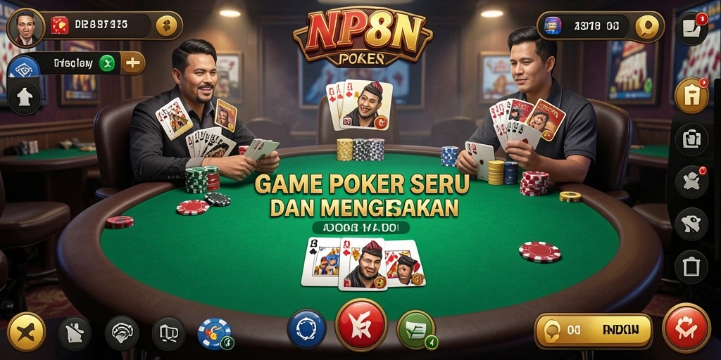Tangkapan layar utama RP8 menampilkan suasana kompetisi poker yang mengasyikkan.