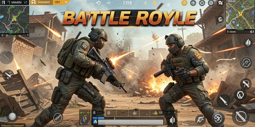 Tangkapan layar gameplay V07 dengan aksi battle royale yang mendebarkan.